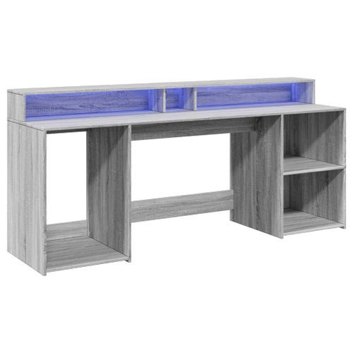 Bureau et lumières LED sonoma gris 200x55x91 cm bois ingénierie - Photo n°3; ?>