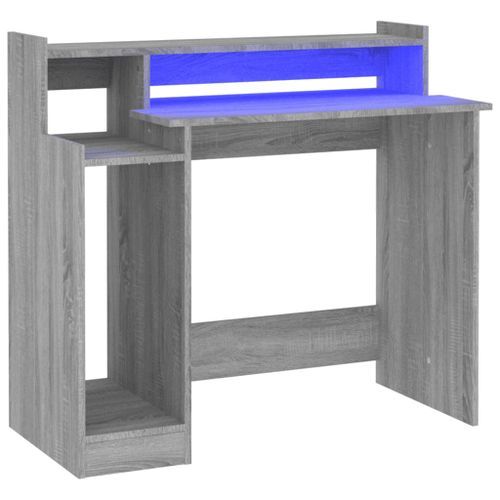 Bureau et lumières LED Sonoma gris 97x45x90cm Bois d'ingénierie - Photo n°2; ?>