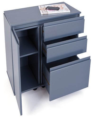 Bureau extensible 1 porte 3 tiroirs bois laqué gris Elias - Photo n°2; ?>