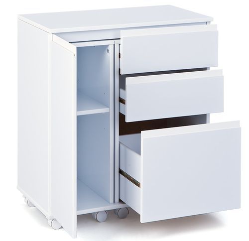 Bureau extensible 1 porte 3 tiroirs laqué blanc Elias - Photo n°3; ?>