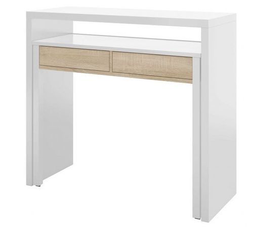 Bureau extensible blanc avec 2 tiroirs bois clair Karel 99 cm - Photo n°3; ?>