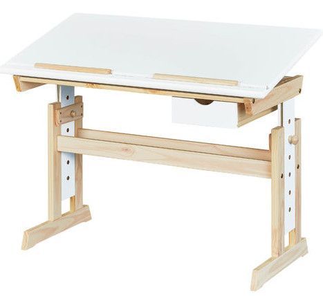 Bureau inclinable 1 tiroir bois massif clair et blanc Rubi - Photo n°2; ?>