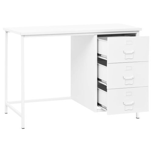 Bureau industriel avec tiroirs Blanc 105x52x75 cm Acier - Photo n°3; ?>