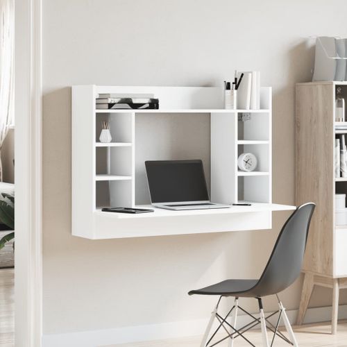 Bureau mural blanc 105x48x75 cm bois d'ingénierie - Photo n°3; ?>