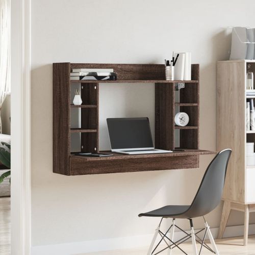 Bureau mural chêne marron 105x48x75 cm bois d'ingénierie - Photo n°3; ?>