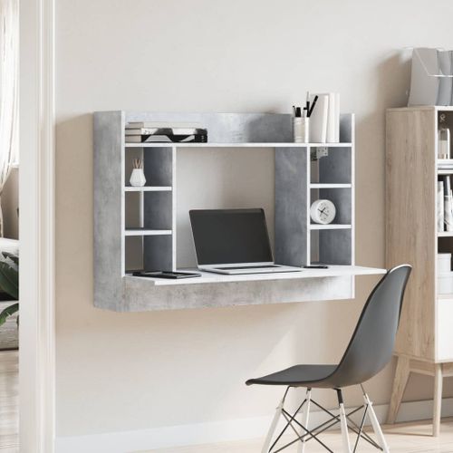 Bureau mural gris béton 105x48x75 cm bois d'ingénierie - Photo n°3; ?>