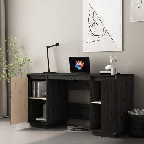 Bureau noir 140x50x75 cm bois massif de pin - Photo n°3; ?>