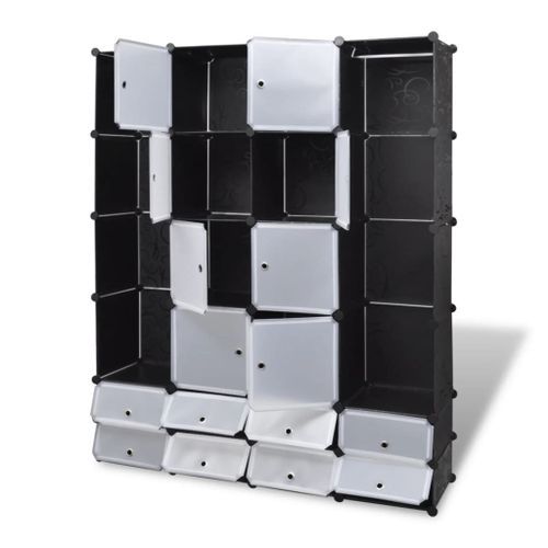 Cabinet modulable avec 18 compartiments noir et blanc 37x146x180,5 cm - Photo n°2; ?>