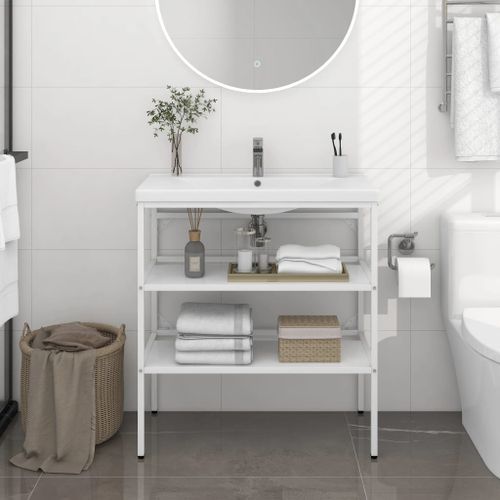 Cadre de lavabo de salle de bain Blanc 79x38x83 cm Fer - Photo n°2; ?>