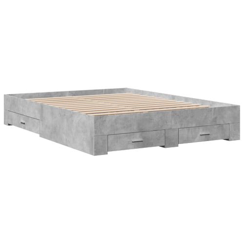 Cadre de lit à tiroirs gris béton 160x200 cm bois d'ingénierie - Photo n°2; ?>