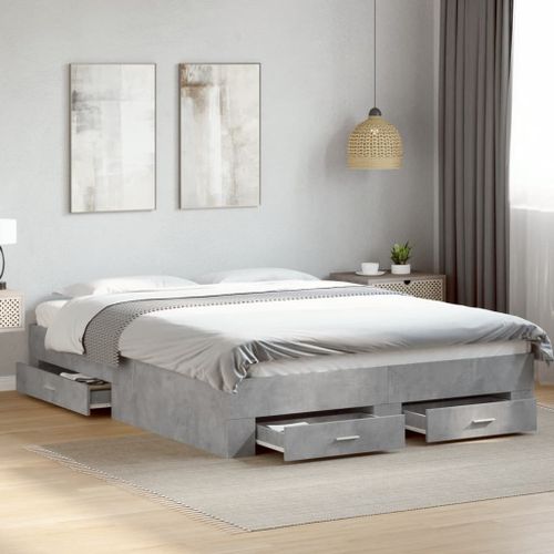 Cadre de lit à tiroirs gris béton 160x200 cm bois d'ingénierie - Photo n°3; ?>