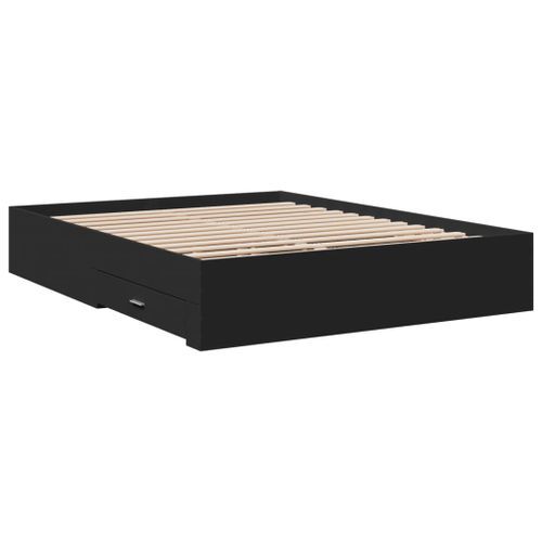 Cadre de lit à tiroirs noir 160x200 cm bois d'ingénierie - Photo n°2; ?>