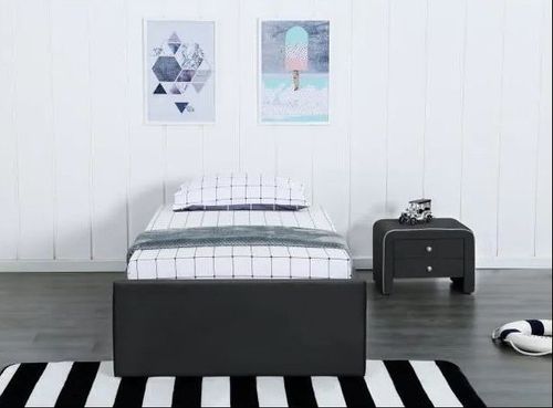 Cadre de lit avec coffre et 1 tiroir 90x190 cm simili cuir noir mat Karmi - Photo n°3; ?>