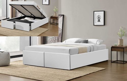 Cadre de lit avec coffre et 2 tiroirs 160x200 cm simili cuir blanc mat Karmi - Photo n°3; ?>
