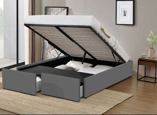 Cadre de lit avec coffre et 2 tiroirs 160x200 cm simili cuir gris Karmi - Photo n°2; ?>