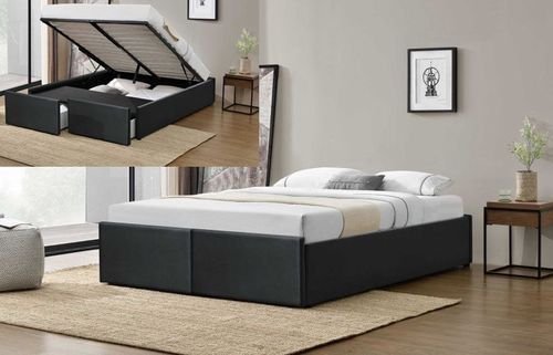 Cadre de lit avec coffre et 2 tiroirs 160x200 cm simili cuir noir mat Karmi - Photo n°3; ?>