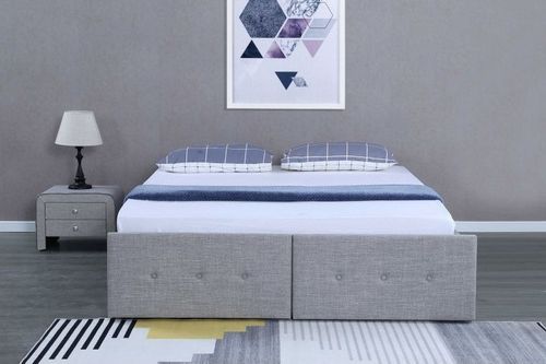 Cadre de lit avec coffre et 2 tiroirs tissu gris clair Lecra 140x190 cm - Photo n°3; ?>
