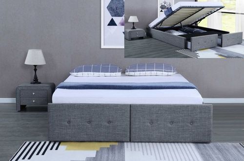 Cadre de lit avec coffre et 2 tiroirs tissu gris foncé Lecra 140x190 cm - Photo n°2; ?>