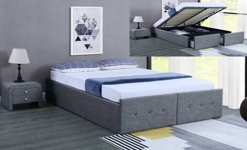Cadre de lit avec coffre et 2 tiroirs tissu gris foncé Lecra 160x200 cm - Photo n°2; ?>