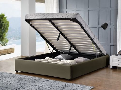 Cadre de lit avec coffre simili cuir taupe Pola 160 - Photo n°3; ?>