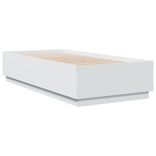 Cadre de lit avec lumières LED blanc 100x200 cm bois ingénierie - Photo n°3; ?>