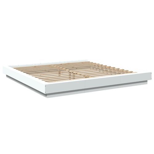 Cadre de lit avec lumières LED blanc 200x200 cm bois ingénierie - Photo n°2; ?>