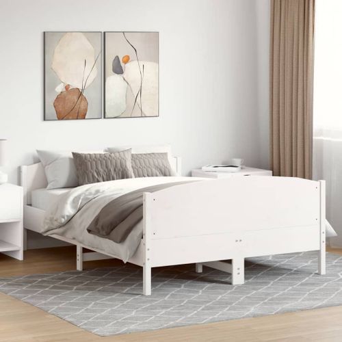 Cadre de lit avec tête de lit blanc 135x190 cm bois pin massif - Photo n°3; ?>