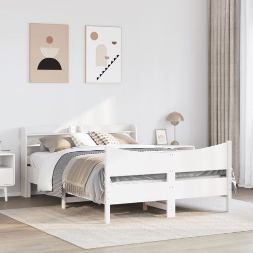 Cadre de lit avec tête de lit blanc 135x190 cm bois pin massif - Photo n°3; ?>