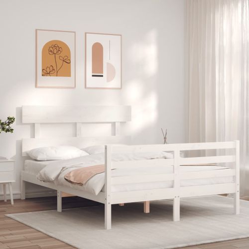 Cadre de lit avec tête de lit blanc 140x190 cm bois massif - Photo n°3; ?>