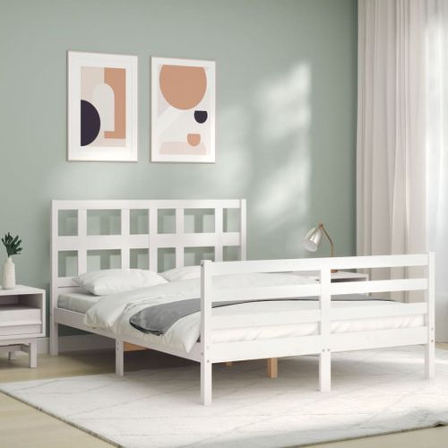 Cadre de lit avec tête de lit blanc 140x190 cm bois massif - Photo n°3; ?>