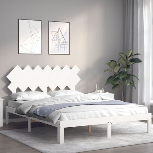 Cadre de lit avec tête de lit blanc 140x190 cm bois massif - Photo n°3; ?>