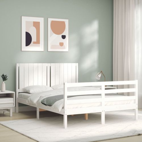 Cadre de lit avec tête de lit blanc 140x190 cm bois massif - Photo n°3; ?>