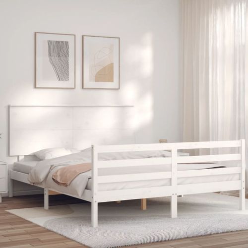 Cadre de lit avec tête de lit blanc King Size bois massif - Photo n°3; ?>