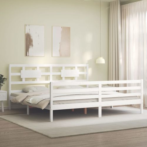 Cadre de lit avec tête de lit blanc Super King Size bois massif - Photo n°3; ?>