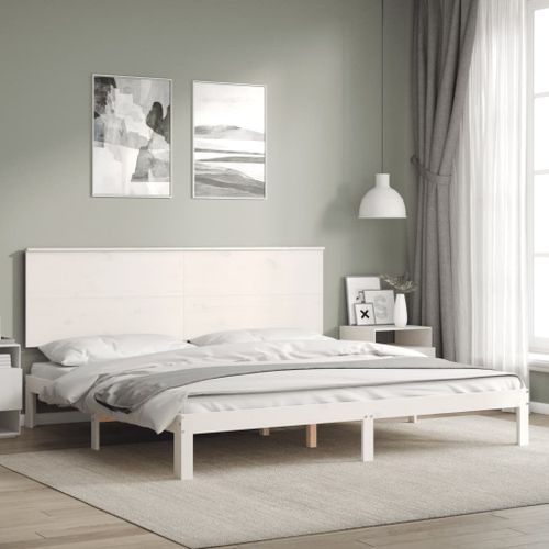 Cadre de lit avec tête de lit blanc Super King Size bois massif - Photo n°3; ?>