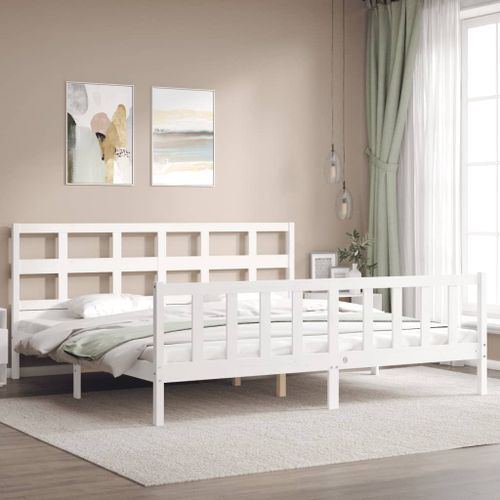 Cadre de lit avec tête de lit blanc Super King Size bois massif - Photo n°3; ?>