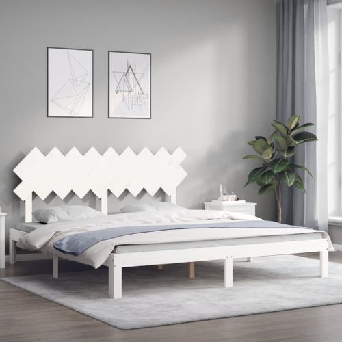 Cadre de lit avec tête de lit blanc Super King Size bois massif - Photo n°3; ?>