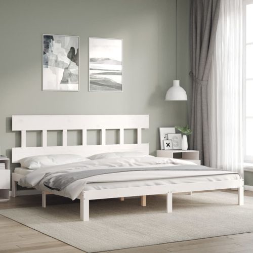 Cadre de lit avec tête de lit blanc Super King Size bois massif - Photo n°2; ?>