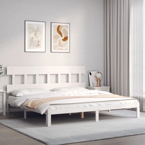 Cadre de lit avec tête de lit blanc Super King Size bois massif - Photo n°3; ?>