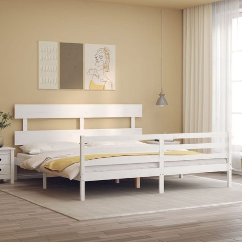 Cadre de lit avec tête de lit blanc Super King Size bois massif - Photo n°2; ?>