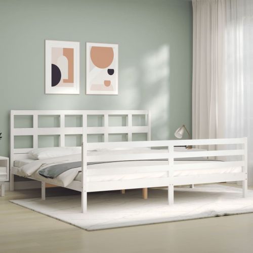 Cadre de lit avec tête de lit blanc Super King Size bois massif - Photo n°3; ?>