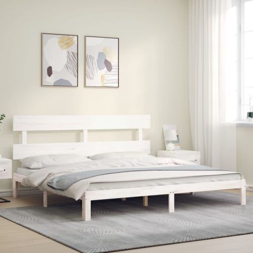 Cadre de lit avec tête de lit blanc Super King Size bois massif - Photo n°3; ?>