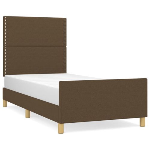 Cadre de lit avec tête de lit Marron foncé 100x200 cm Tissu - Photo n°2; ?>