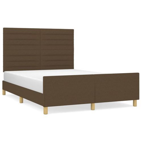 Lit avec tête de lit Marron foncé 140x190 cm Tissu - Photo n°2; ?>