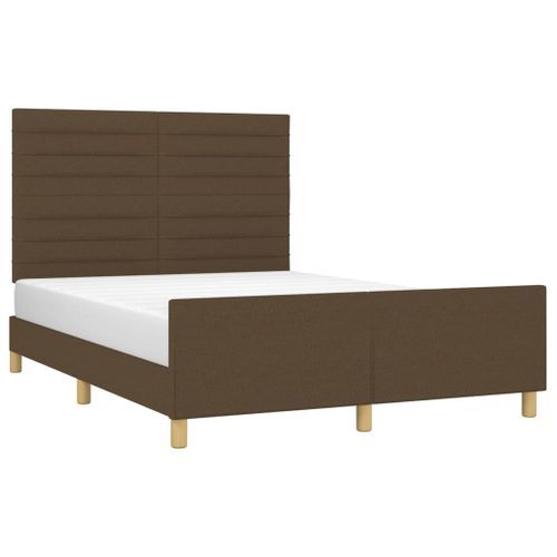 Lit avec tête de lit Marron foncé 140x190 cm Tissu - Photo n°3; ?>