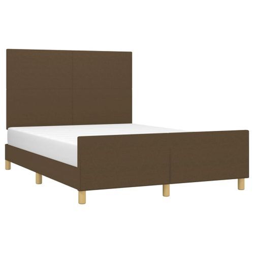 Cadre de lit avec tête de lit Marron foncé 140x190 cm Tissu - Photo n°3; ?>