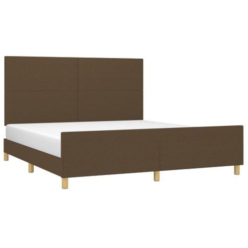 Cadre de lit avec tête de lit Marron foncé 160x200 cm Tissu - Photo n°3; ?>