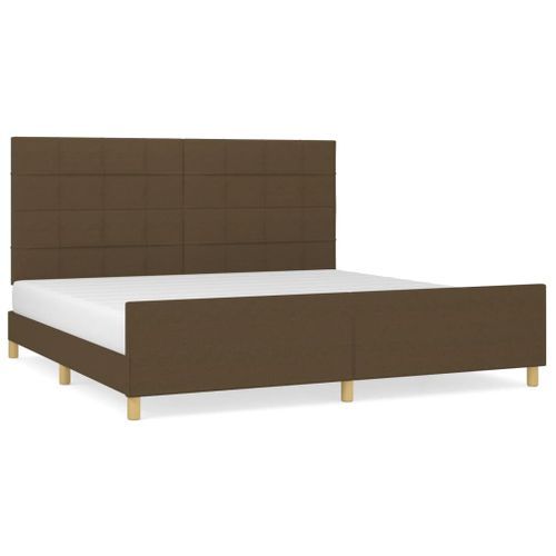 Cadre de lit avec tête de lit Marron foncé 200x200 cm Tissu - Photo n°2; ?>