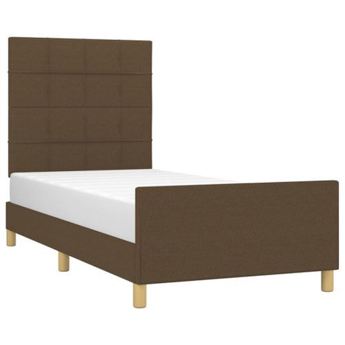 Cadre de lit avec tête de lit Marron foncé 90x190 cm Tissu - Photo n°3; ?>