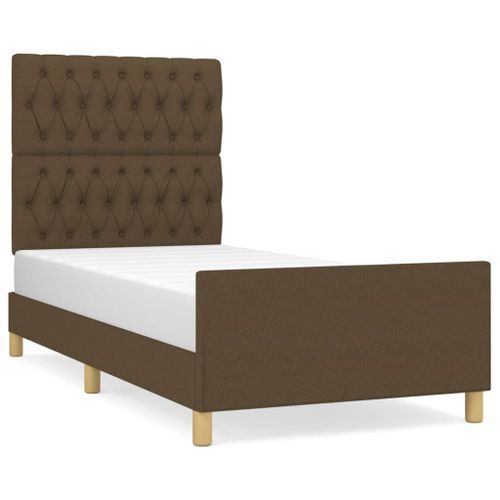 Cadre de lit avec tête de lit Marron foncé 90x190 cm Tissu - Photo n°2; ?>